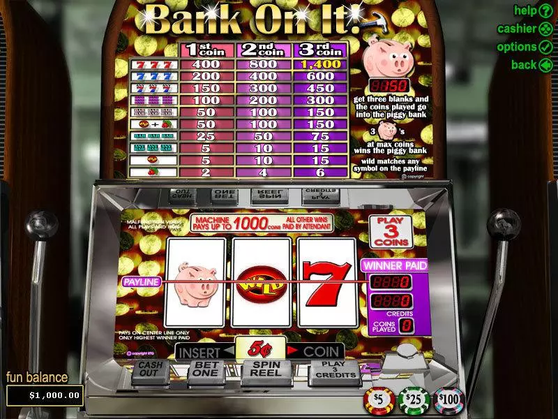 Bank on It Fun Slot Game made by RTG with 3 Reel and 1 Line