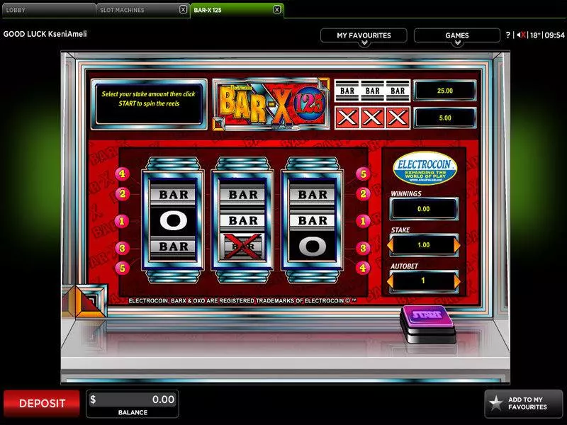BAR-X 125 Fun Slot Game made by 888 with 3 Reel and 5 Line