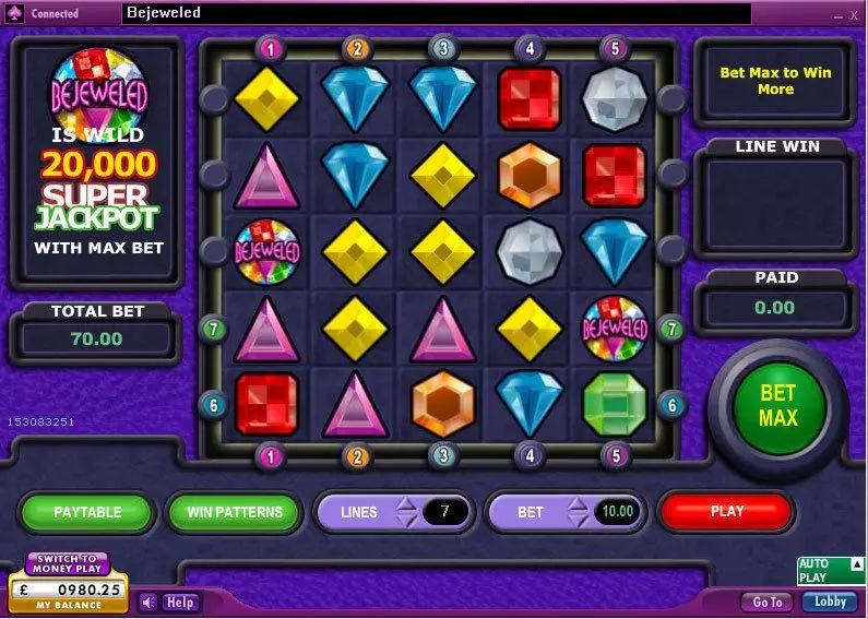 Bejeweled Fun Slot Game made by 888 with 0 Reel and 10 Line
