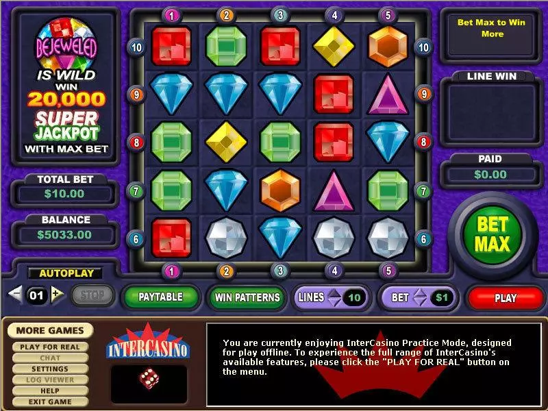 Bejeweled Fun Slot Game made by CryptoLogic with 0 Reel and 10 Line