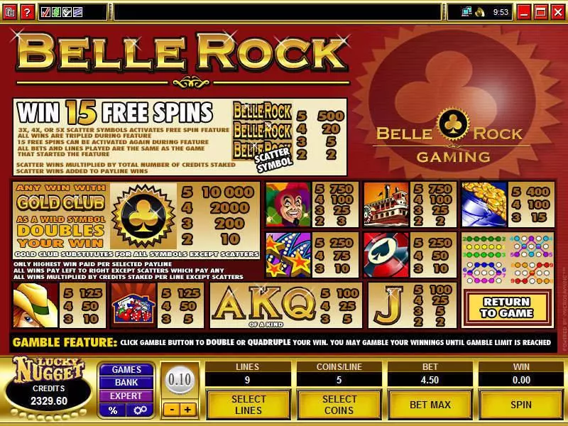 Belle Rock Fun Slot Game made by Microgaming with 5 Reel and 9 Line
