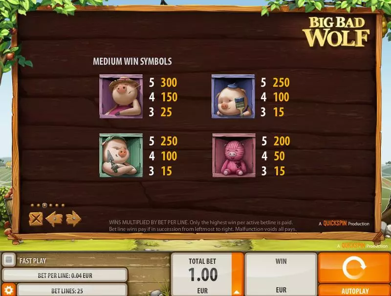 Big Bad Wolf Fun Slot Game made by Quickspin with 5 Reel and 25 Line