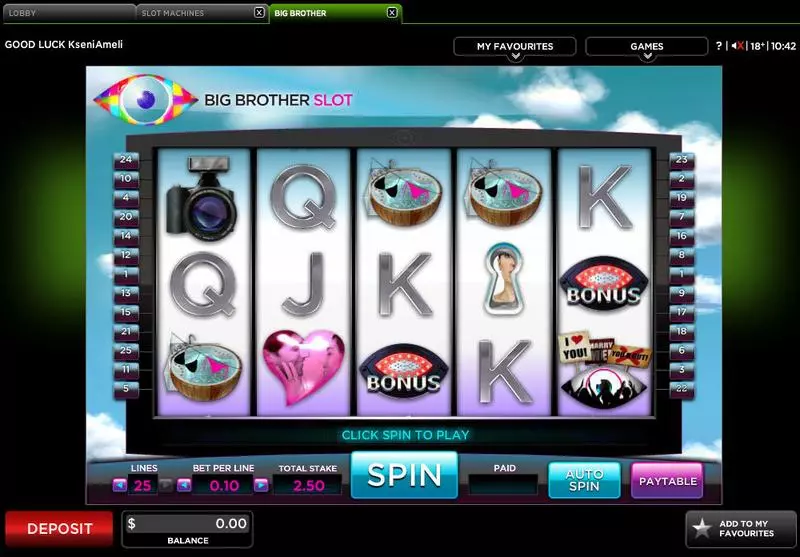 Big Brother Fun Slot Game made by 888 with 5 Reel and 25 Line