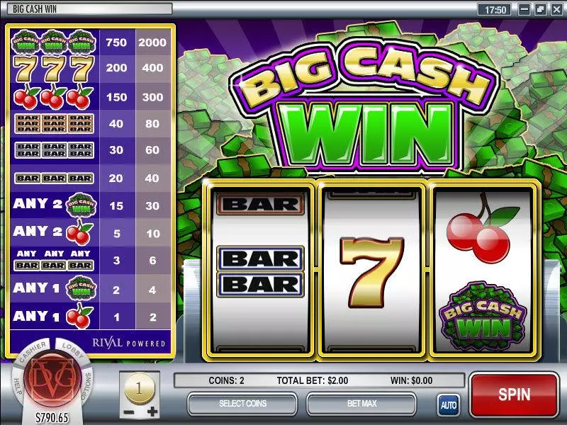 Big Cash Win Fun Slot Game made by Rival with 3 Reel and 1 Line