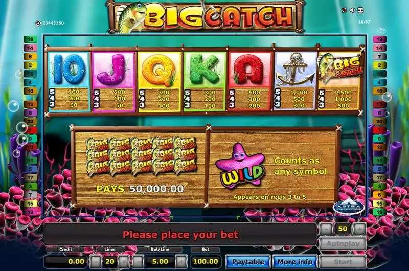 Big Catch Fun Slot Game made by Novomatic with 5 Reel and 20 Line