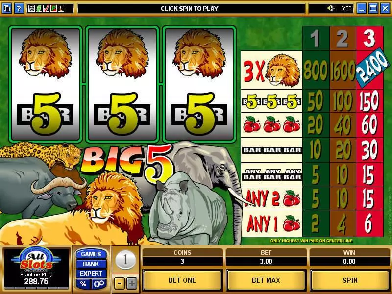 Big Five Fun Slot Game made by Microgaming with 3 Reel and 1 Line