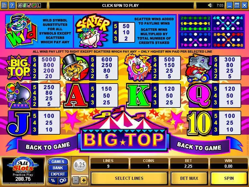 Big Top Fun Slot Game made by Microgaming with 5 Reel and 9 Line