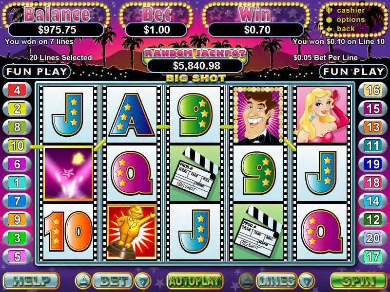 BigShot Fun Slot Game made by RTG with 5 Reel and 20 Line
