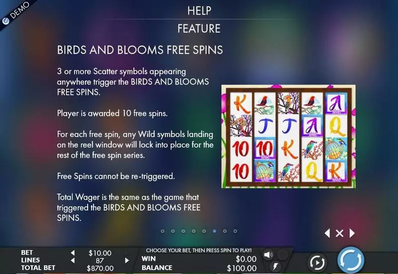 Birds & Blooms Fun Slot Game made by Genesis with 5 Reel and 88 Line