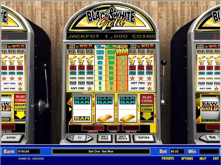 Black and White Gold 1 Line Fun Slot Game made by Parlay with 3 Reel and 1 Line