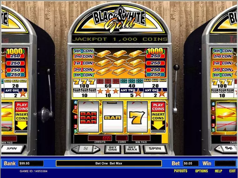 Black and White Gold 5 Line Fun Slot Game made by Parlay with 3 Reel and 5 Line