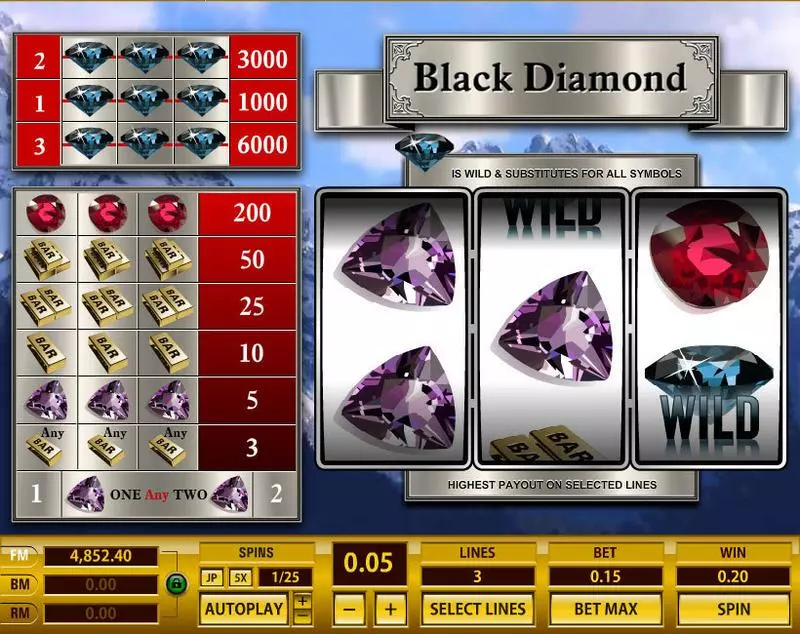 Black Diamond 3 Lines Fun Slot Game made by Topgame with 3 Reel and 3 Line