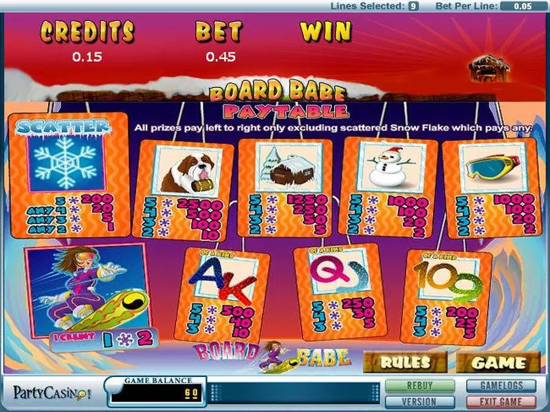 Board Babe Fun Slot Game made by bwin.party with 5 Reel and 9 Line