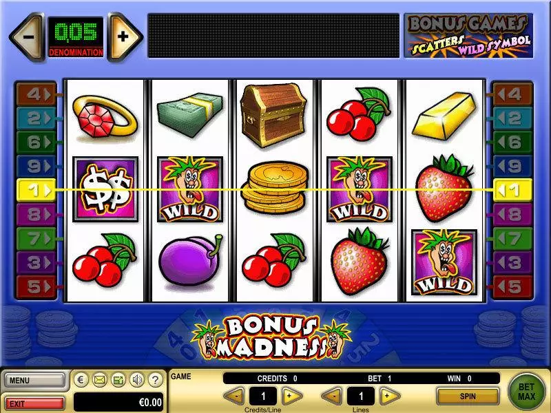 Bonus Madness Fun Slot Game made by GTECH with 5 Reel and 9 Line