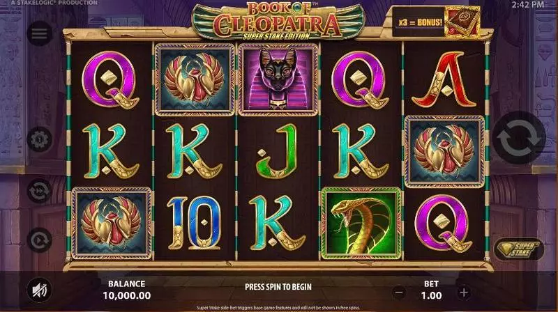 Book of Cleopatra Super Stake Edition Fun Slot Game made by StakeLogic with 5 Reel and 10 Line