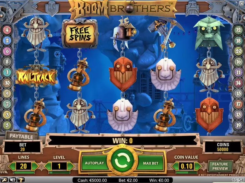 Boom Brothers Fun Slot Game made by NetEnt with 5 Reel and 20 Line