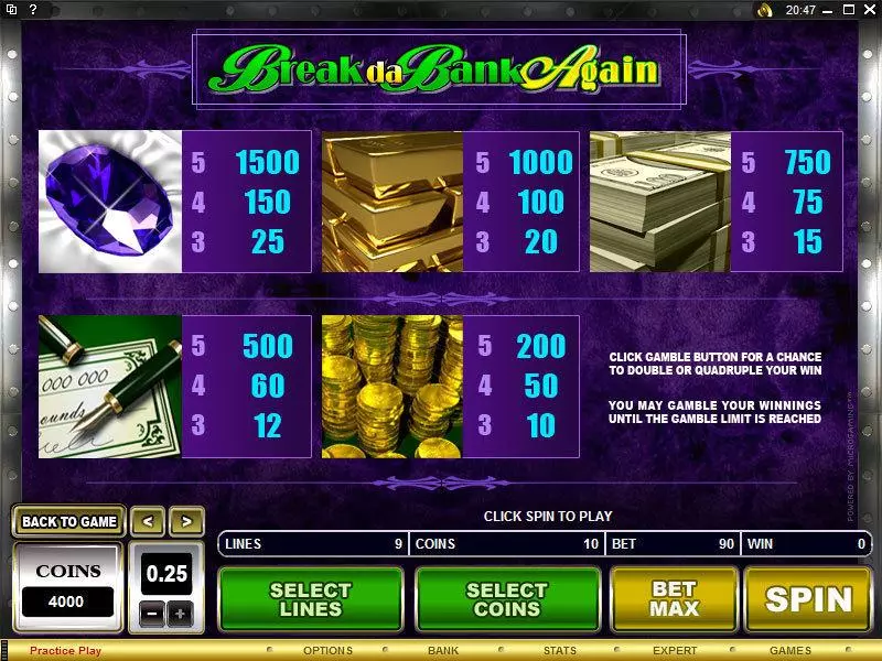 Break da Bank Again Fun Slot Game made by Microgaming with 5 Reel and 9 Line