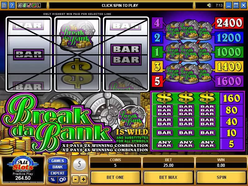 Break Da Bank Fun Slot Game made by Microgaming with 3 Reel and 5 Line