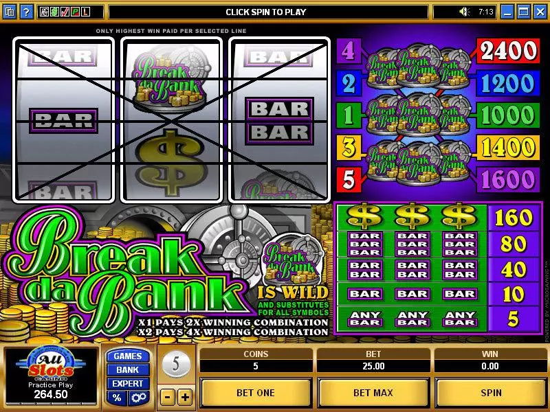 Break Da Bank Mini Fun Slot Game made by Microgaming with 3 Reel and 5 Line