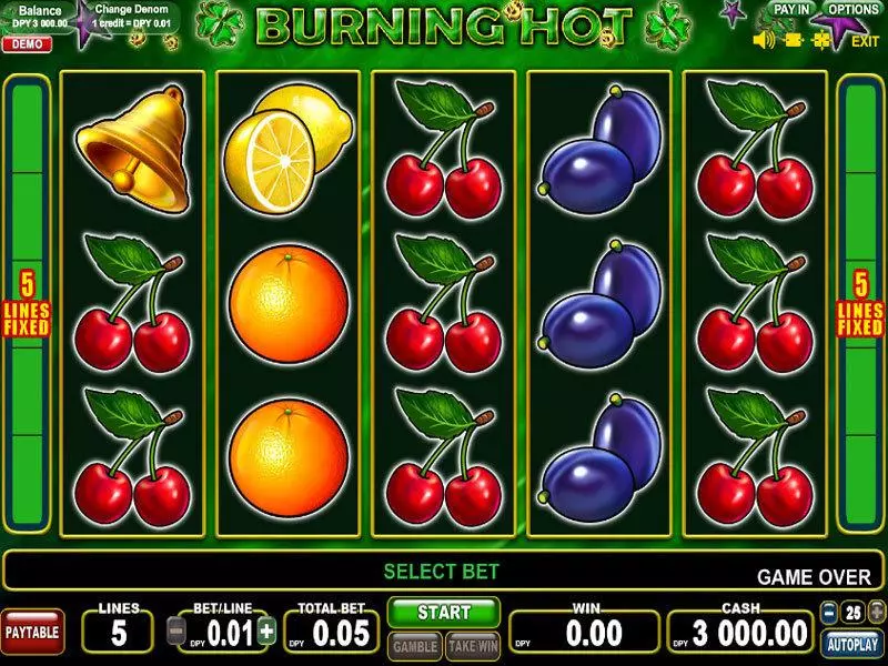 Burning Hot Fun Slot Game made by EGT with 5 Reel and 5 Line