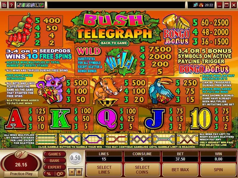 Bush Telegraph Fun Slot Game made by Microgaming with 5 Reel and 15 Line