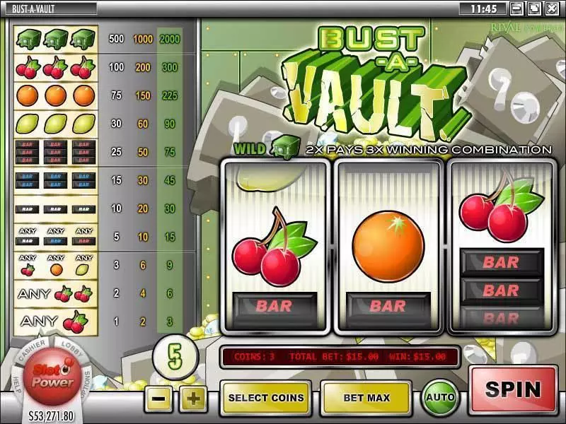 Bust-A-Vault Fun Slot Game made by Rival with 3 Reel and 1 Line