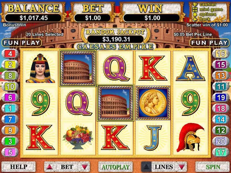 Caesar's Empire Fun Slot Game made by RTG with 5 Reel and 20 Line