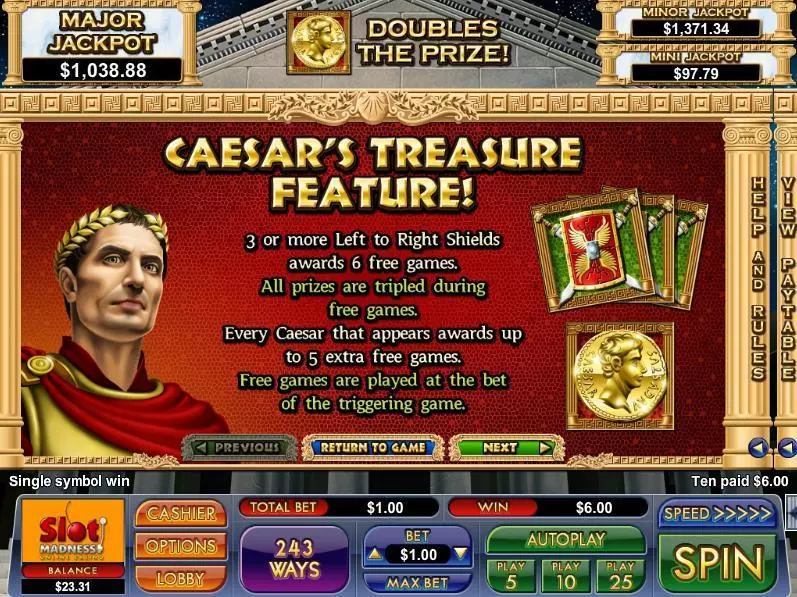Caesar's Treasure Fun Slot Game made by NuWorks with 5 Reel and 243 Line