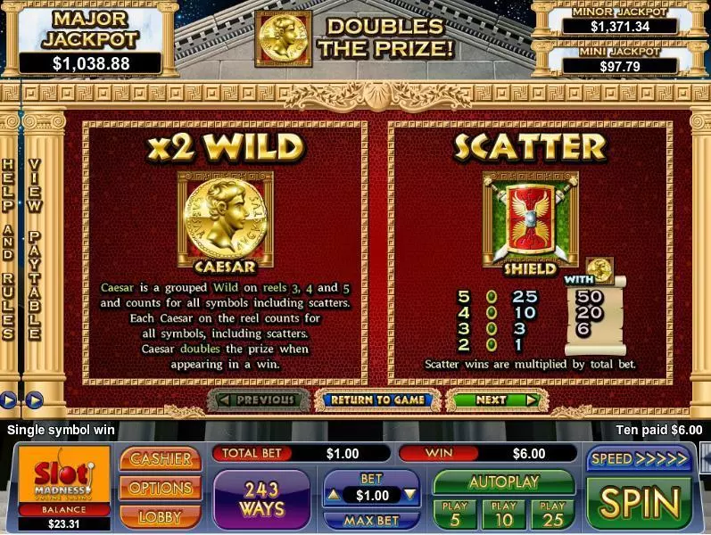 Caesar's Treasure Fun Slot Game made by NuWorks with 5 Reel and 243 Line