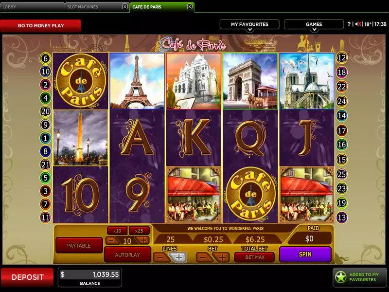 Cafe De Paris Fun Slot Game made by 888 with 5 Reel and 25 Line