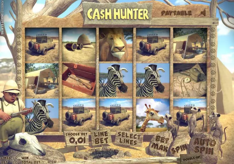 Ca$h Hunter Fun Slot Game made by Sheriff Gaming with 5 Reel and 30 Line