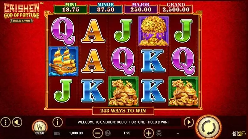 Caishen: God of Fortune – HOLD & WIN Fun Slot Game made by BetSoft with 5 Reel and 243 Line
