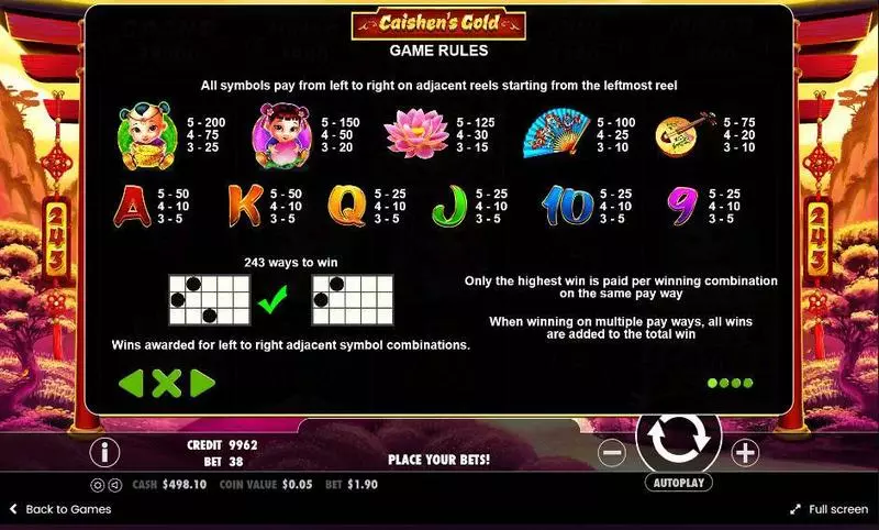 Caishen’s Gold Fun Slot Game made by Pragmatic Play with 5 Reel and 243 Line