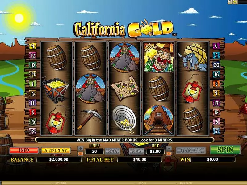California Gold Fun Slot Game made by Microgaming with 5 Reel and 20 Line