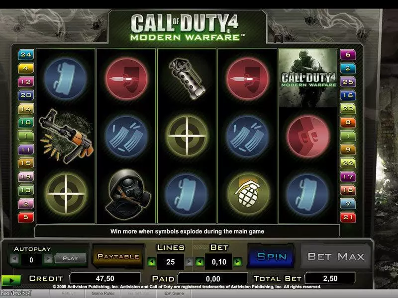 Call of Duty 4 Fun Slot Game made by bwin.party with 5 Reel and 25 Line