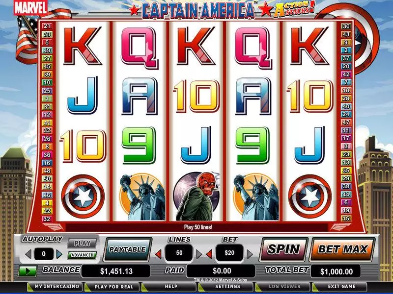 Captain America - Action Stacks! Fun Slot Game made by CryptoLogic with 5 Reel and 50 Line