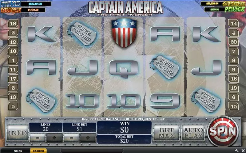Captain America - The First Avenger Fun Slot Game made by PlayTech with 5 Reel and 20 Line