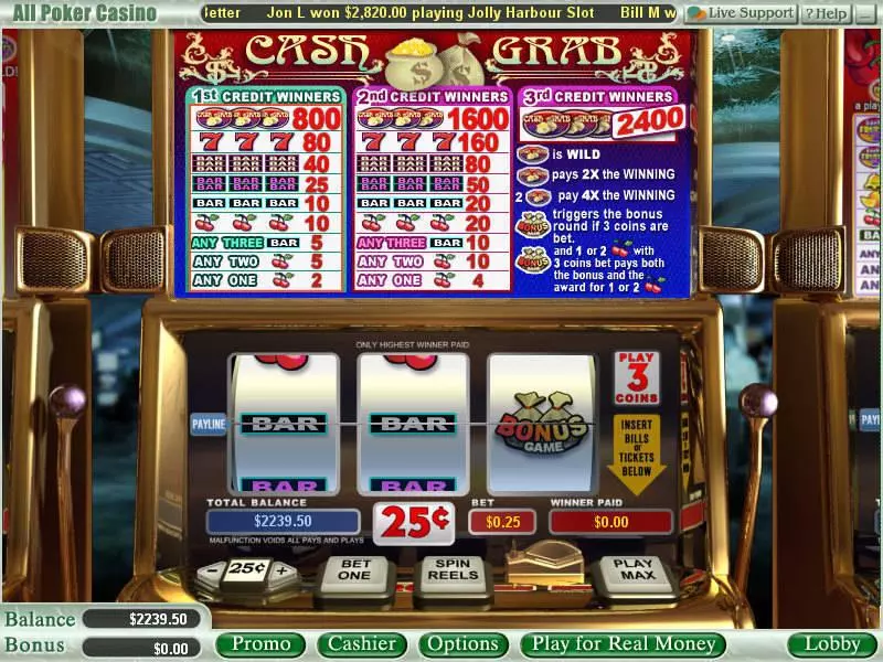 Cash Grab Fun Slot Game made by WGS Technology with 3 Reel and 1 Line