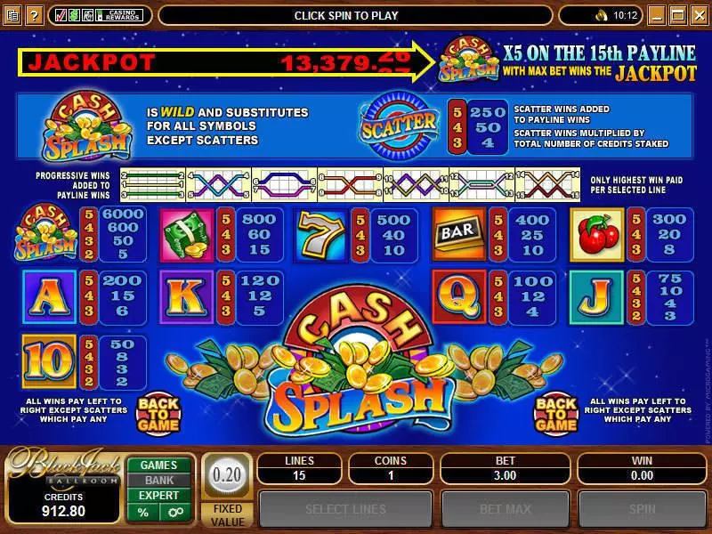 Cash Splash 5-Reels Fun Slot Game made by Microgaming with 5 Reel and 15 Line