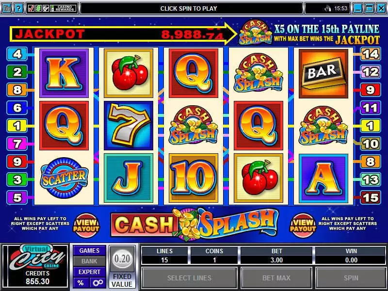 Cash Splash 5-Reels Fun Slot Game made by Microgaming with 5 Reel and 15 Line