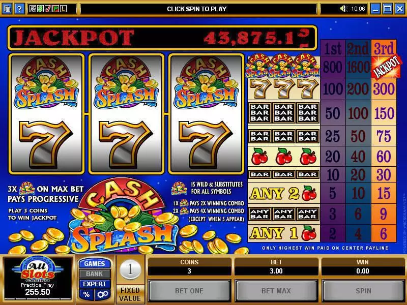 Cash Splash Fun Slot Game made by Microgaming with 3 Reel and 1 Line