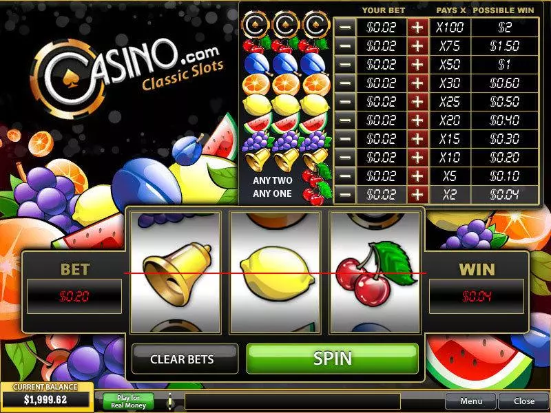 Casino.com Classic Fun Slot Game made by PlayTech with 3 Reel and 1 Line