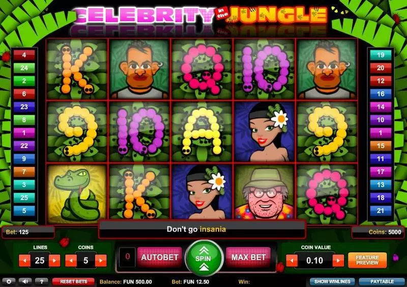 Celebrity in the Jungle Fun Slot Game made by 1x2 Gaming with 5 Reel and 25 Line