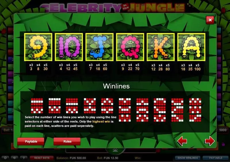 Celebrity in the Jungle Fun Slot Game made by 1x2 Gaming with 5 Reel and 25 Line