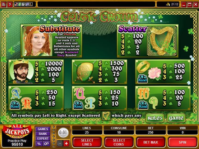 Celtic Crown Fun Slot Game made by Microgaming with 5 Reel and 25 Line