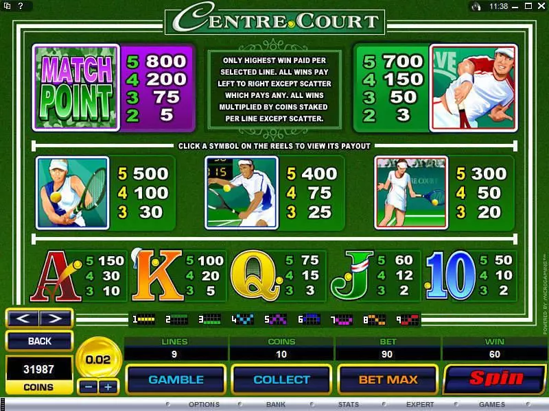 Centre Court Fun Slot Game made by Microgaming with 5 Reel and 9 Line