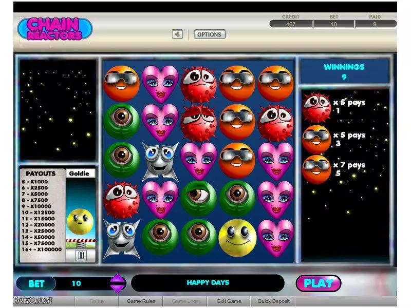 Chain Reactors Fun Slot Game made by bwin.party with 5 Reel and 0 Line