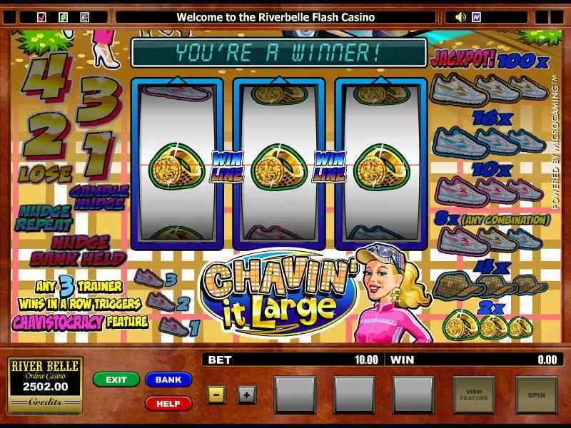 Chavin' it Large Fun Slot Game made by Microgaming with 3 Reel and 1 Line