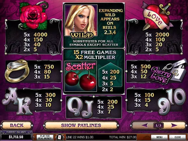 Cherry Love Fun Slot Game made by PlayTech with 5 Reel and 30 Line
