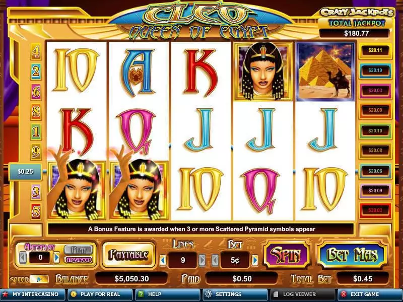 Cleo Queen of Egypt Fun Slot Game made by CryptoLogic with 5 Reel and 9 Line